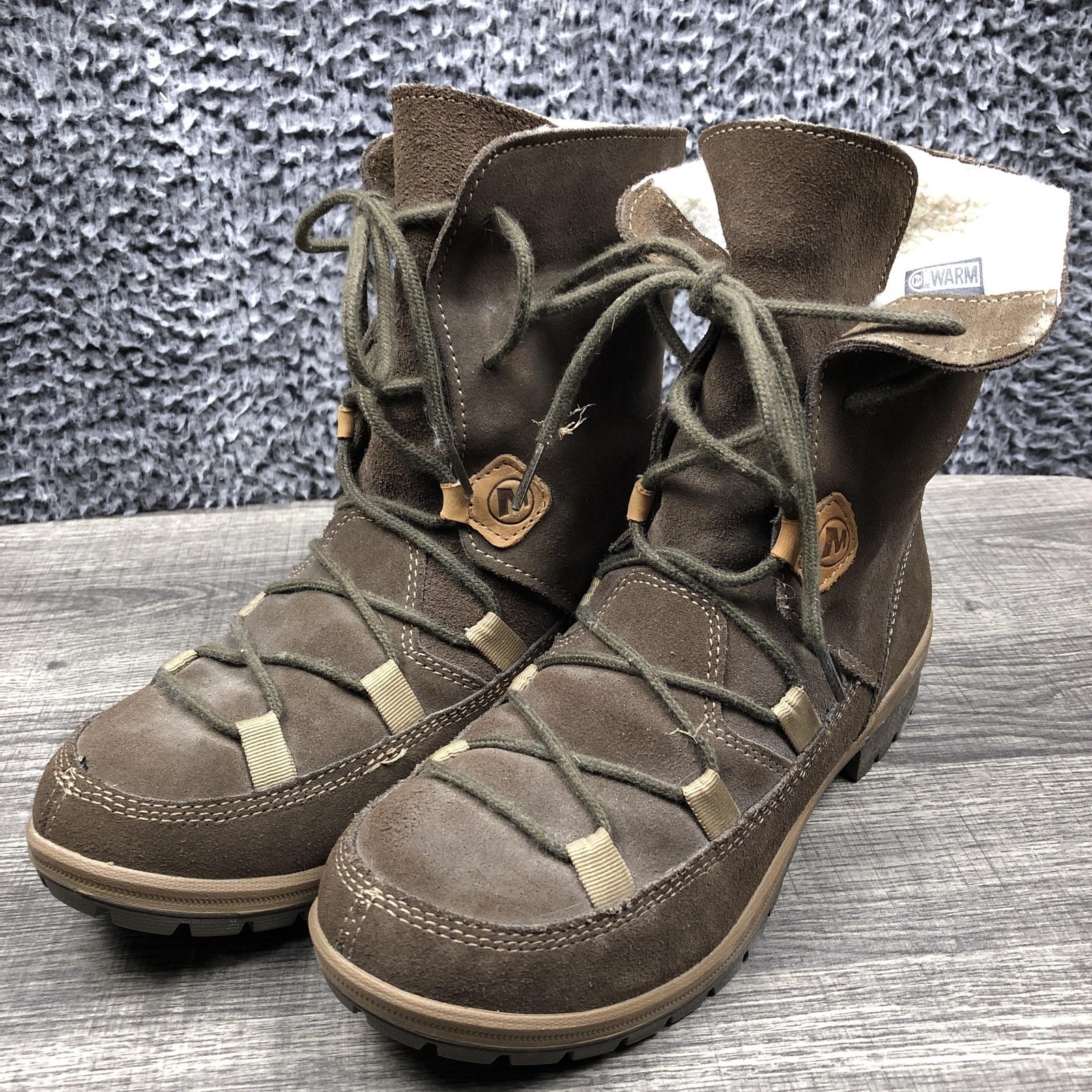 Merrell Boots Womens Size 8.5 Brown Suede Fleece Lined Winter Snow Outdoor